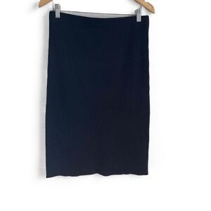 Vince Ribbed Back Slit Midi Pencil Skirt Cotton Blend Elastic Waist Black Medium